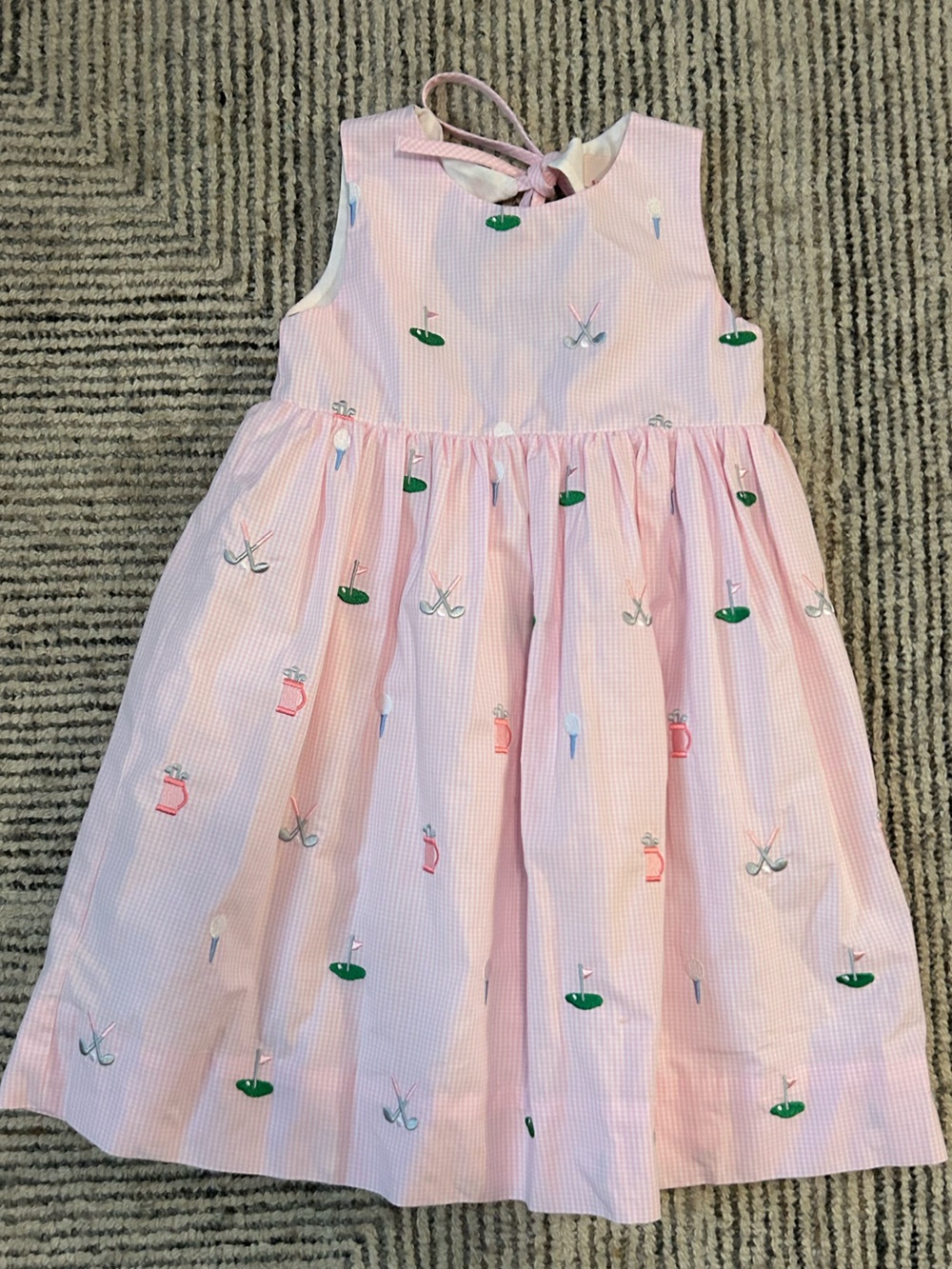 Smockingbird Girls Size 5 Pink Gingham Golf Embroidered Dress Sleeveless
